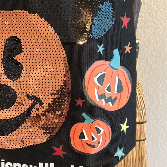 Walt Disney World Halloween Canvas Tote Bag Pumpkin Sequin original - Picture 7 of 9